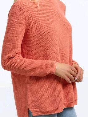 525 America Emma Shaker Stitch Crewneck Cotton Sweater Coral Size L